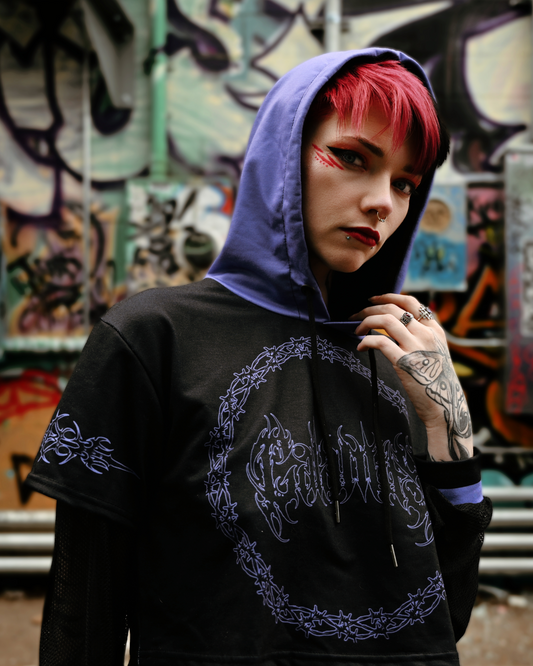 Hex Mesh Sleeve Cropped Hoodie