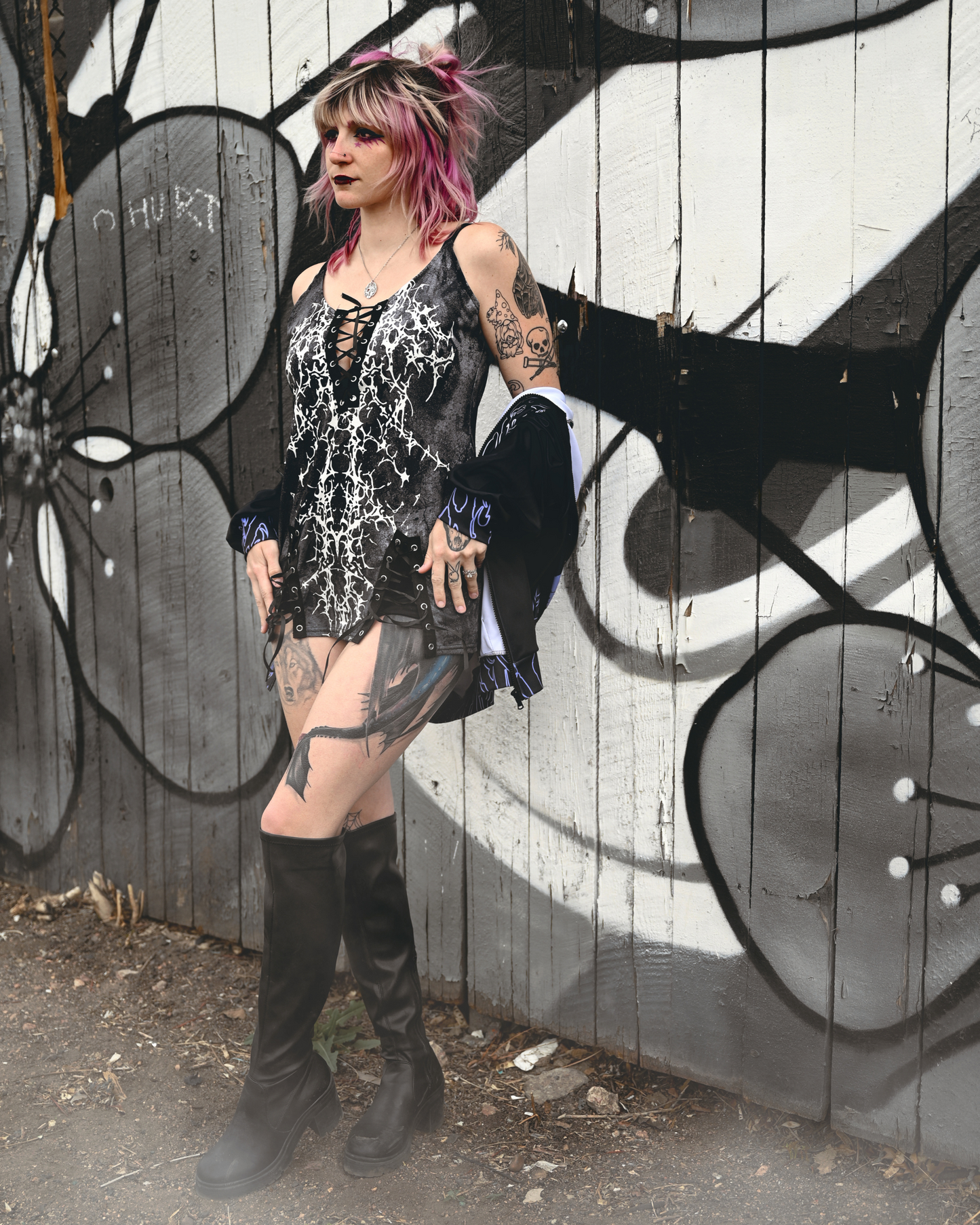 Phantom Eyelet Lace-up Cami Dress