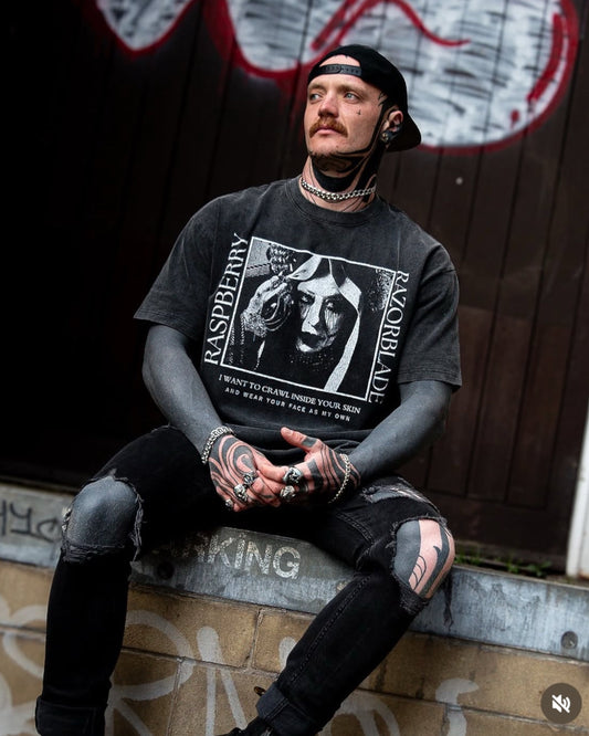Raspberry Razorblade Vintage Washed  T-Shirt